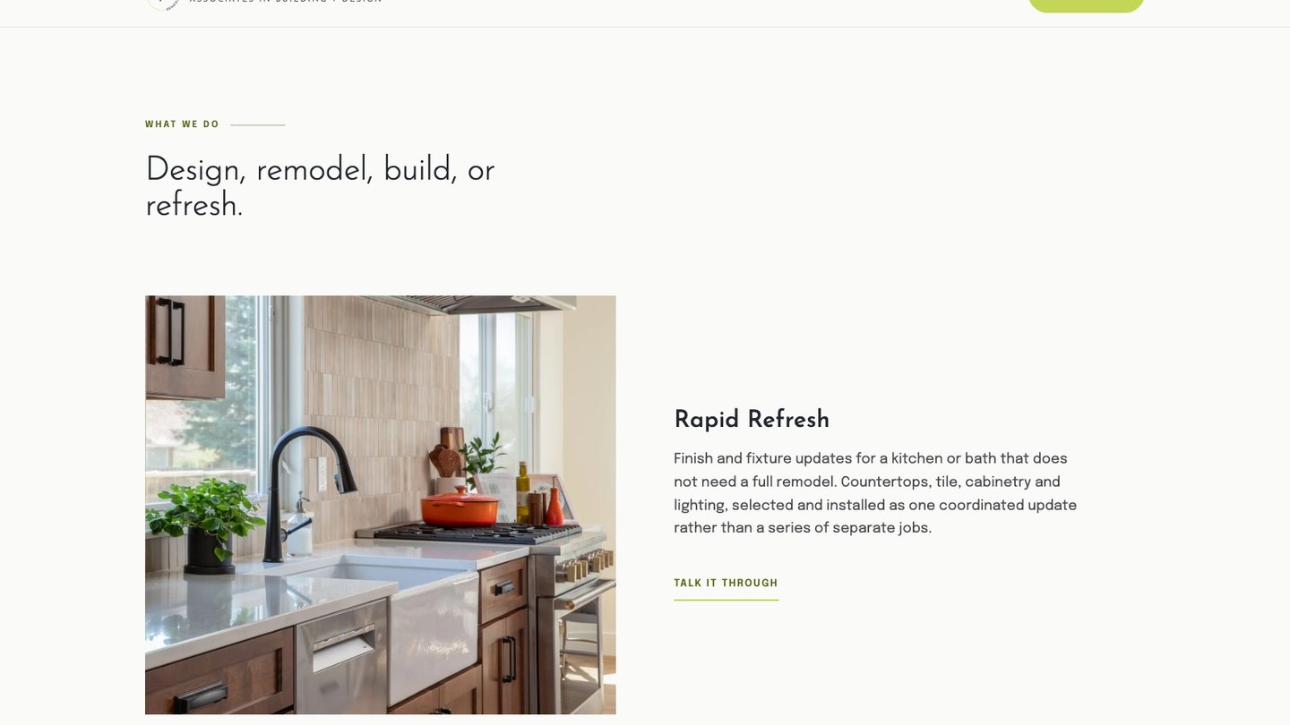 The services section of the new homepage